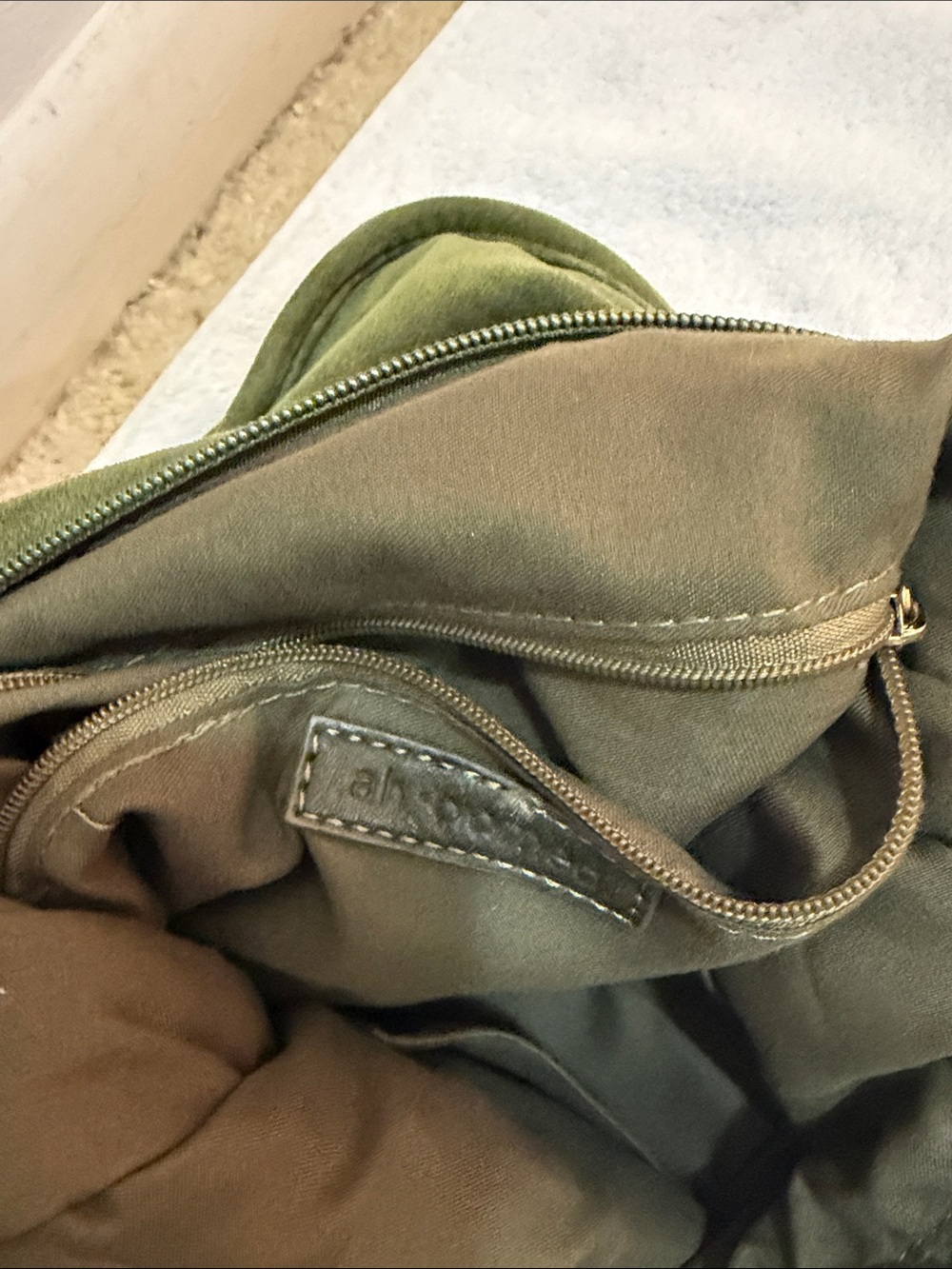 Olive Green Suede Cross Body Bag with Detachable Pouch - Picture 4 of 5